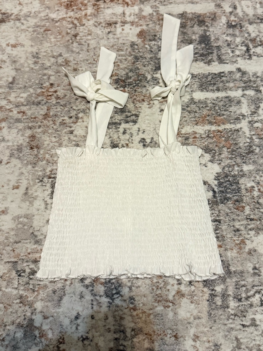 Women’s White Smocked Tie-Strap Top